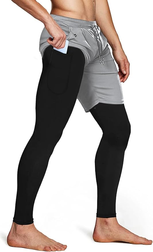 Aolesy Men's 2 in 1 Running Pants, Gym Workout Compression Pants for Men Training Athletic
