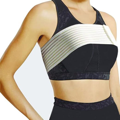 Post Surgical Implant Stabilizer Strap Support Brace Bandage, Breast Augmentation and Reduction Band, Chest Compression Support Band for Large Breast Exercise, Fits Most (White)