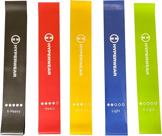 Hyperwear Mini Loop Resistance Bands, Set of 5 Levels – Fabric-Free Elastic Bands for Glute Activation, Physical Therapy, Rehab, Mobility & Strength Training