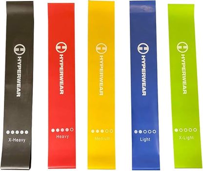 Hyperwear Mini Loop Resistance Bands, Set of 5 Levels – Fabric-Free Elastic Bands for Glute Activation, Physical Therapy, Rehab, Mobility & Strength Training