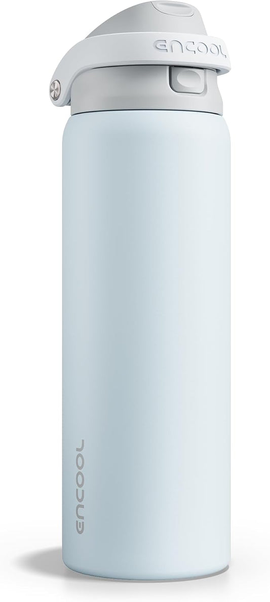 ENCOOL Leakproof Insulated Water Bottle with Straw Dual-Sip Water Bottle Bag-Safe Design for Work, Commute & Gym – Keeps Drinks Cold All Day, 32 oz, Misty Grey