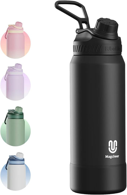 32oz Insulated Water Bottle| Double-Wall Vacuum Stainless Steel, Wide Mouth Design, Leak-Proof Reusable Bottle for Gym, Sports & Daily Hydration - Black