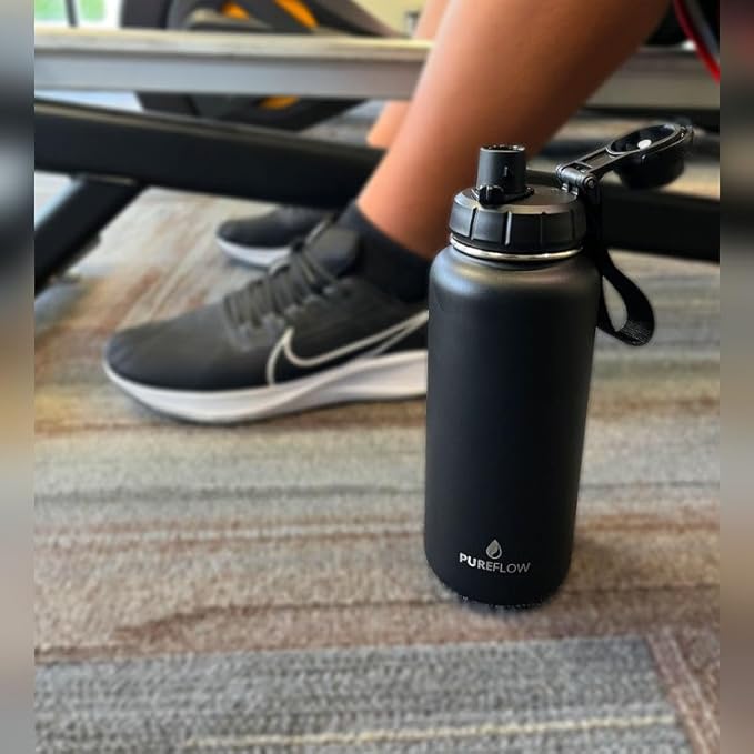 32oz Insulated Stainless Steel Water Bottle With 2 Leakproof Lids, Carrying Pouch, Double Wall Vacuum, BPA Free, Wide Mouth, Ideal for Gym, Fitness, Sports, Travel & Outdoors