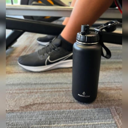32oz Insulated Stainless Steel Water Bottle With 2 Leakproof Lids, Carrying Pouch, Double Wall Vacuum, BPA Free, Wide Mouth, Ideal for Gym, Fitness, Sports, Travel & Outdoors