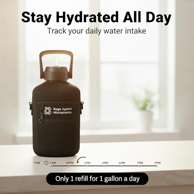 Half Gallon Water Bottle WITH Sleeve & Accessories – 64oz / 2.2L Hydration Kit Bundle – Includes Straw, Cleaning Brush & Storage Pocket – Leakproof Gym Jug BPA-Free