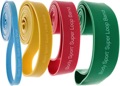 Body Sport Super Loop Band 41-Inch, Latex, Exercise Chart Included – Bands for Working Out – Exercise Band