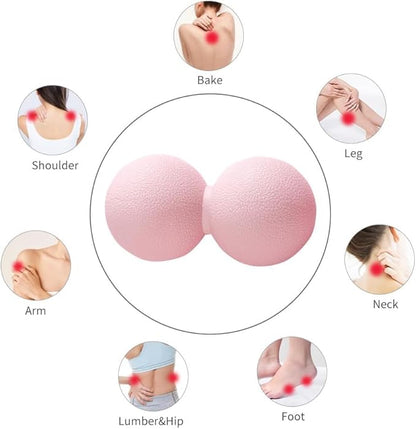 Double Lacrosse & Micro-Elastic Peanut Massage Ball - Myofascial Release Tool for Muscle, Back, Foot, and Physical Therapy, Mobility Roller for Acupressure and Relaxation (Pink)