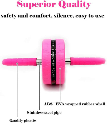 BiJun Ab Roller Wheel for Abs Workout - Complete Home Gym Set with AB Wheel Roller, Knee Mat, and Jump Rope (Pink)