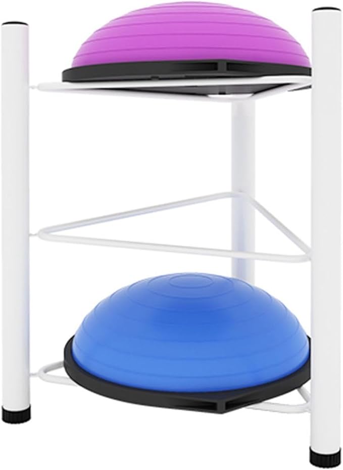 Exercise Half Balance Ball Trainer Holder Storage Rack - Home Fitness Gym Workout Equipment 3/5/6/7 Tier Floor Stand Corner Storage Organizer for Basketball Bowling Medicine Yoga Bosu Balls(White,3 la