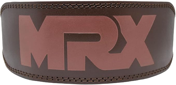 MRX Weight Lifting Belt Genuine Leather - 4 Inches Wide 8mm Thick Padded Lumbar Back Support Double Prong Powerlifting Belts Heavy Duty Deadlifts Workout Squats & Exercise Belt for Men & Women