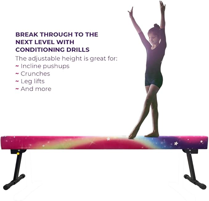 6ft Ultrasimple Adjustable&Foldable Balance Beam,High-Low Floor Beam Suede Gymnastics Equipment,No Tool Require, Gymnastics Beam for Training&Professional HomeTraining