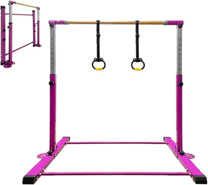 Gymnastics Bar for Kids Girls Ages 3-15 with Ring for Home Indoor Training Equipment- Steady Steel Construction, Anti-Slip, Easy to Assemble, 3' to 5' Adjustable Height