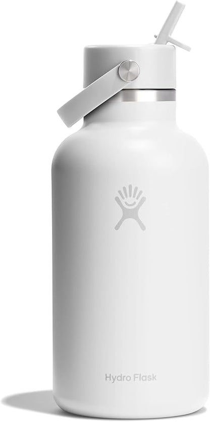 Hydro Flask Water Bottle - Insulated Stainless Steel - Wide Straw Lid, Non Spill, Leakproof in 64 Oz Tonal White