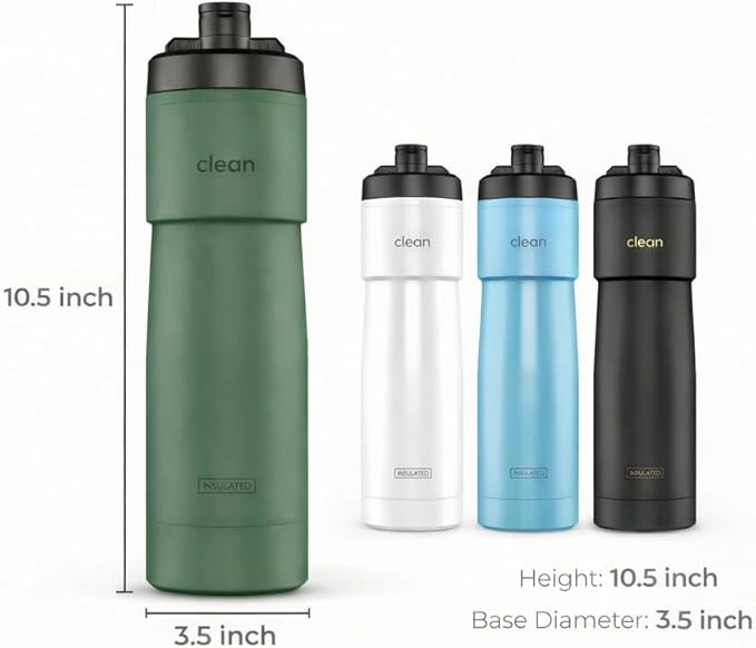 The Clean Hydration Co Insulated Bike Water Bottle 23 oz | Easy Clean Nozzle, Easy Squeeze Sports Bottle | BPA Free Cycling Bottle for Road & Mountain Biking, Gym & Travel | Matte Green
