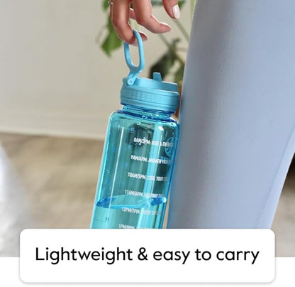Takeya 32 oz Motivational Water Bottle with Straw Lid with Time Marker, Premium Quality BPA Free Tritan Plastic, Flutter Pink