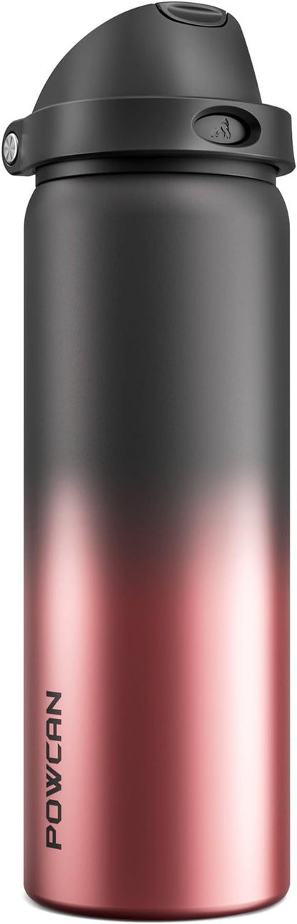 POWCAN 32 oz Stainless Steel Water Bottle: 2-in-1 Push-Button Spout & Quick-Flip Straw Lid, Leakproof, Keep Cold 24Hrs, BPA-Free, Insulated Water Bottle for Sports, School, Travel, Gym, Gift (Queen)