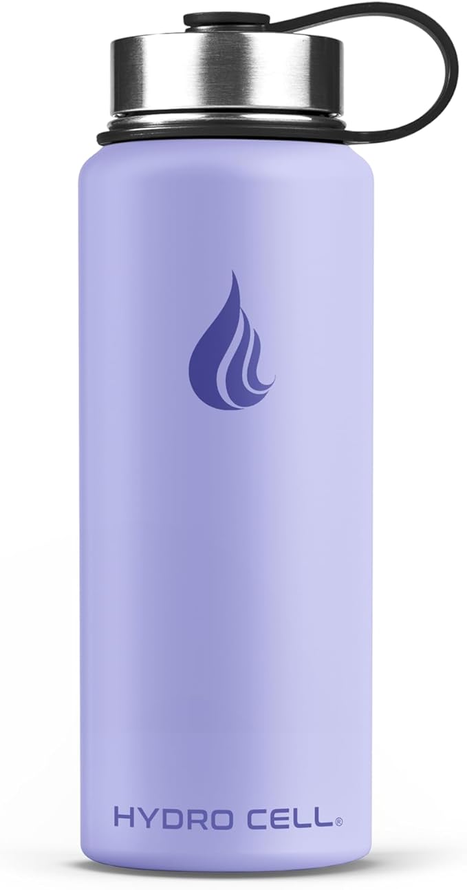 HYDRO CELL Stainless Steel Insulated Water Bottle with Straw - For Cold & Hot Drinks - Metal Vacuum Flask with Screw Cap and Modern Leakproof Sport Thermos for Adults (Lilac 18oz)