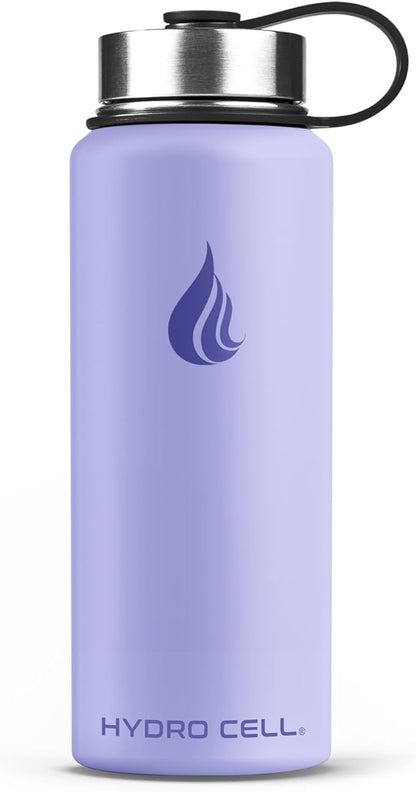 HYDRO CELL Stainless Steel Insulated Water Bottle with Straw - For Cold & Hot Drinks - Metal Vacuum Flask with Screw Cap and Modern Leakproof Sport Thermos for Adults (Lilac 18oz)
