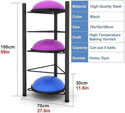 Balls Home Schools Display Rack Half Exercise Ball Trainer Storage Rack - 5 Tier Floor Stand Half Circle Balance Ball Holder Storage Organizer for Home Gym Fitness Equipment (Black)