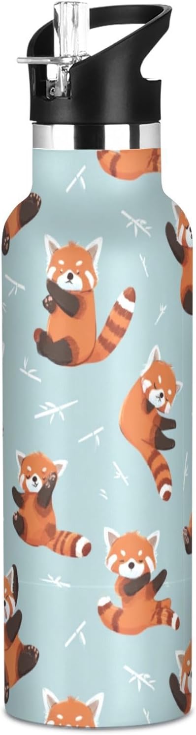 20 Oz Water Bottle for Boys Girls Cute Red Panda Kids Insulated Stainless Steel Water Cup for Sports Travel and School