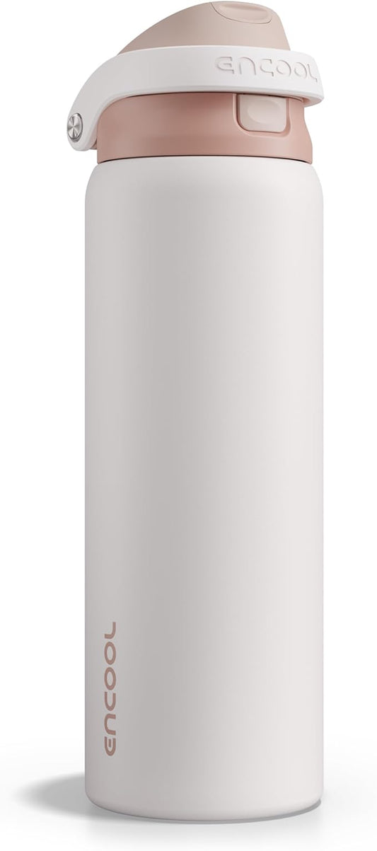 ENCOOL Leakproof Insulated Water Bottle with Straw Dual-Sip Water Bottle Bag-Safe Design for Work, Commute & Gym – Keeps Drinks Cold All Day, 32 oz, Coffee White
