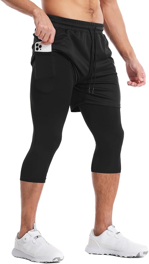 Aolesy Men's 2 in 1 Running Pants, Gym Workout Compression Pants for Men Training Athletic