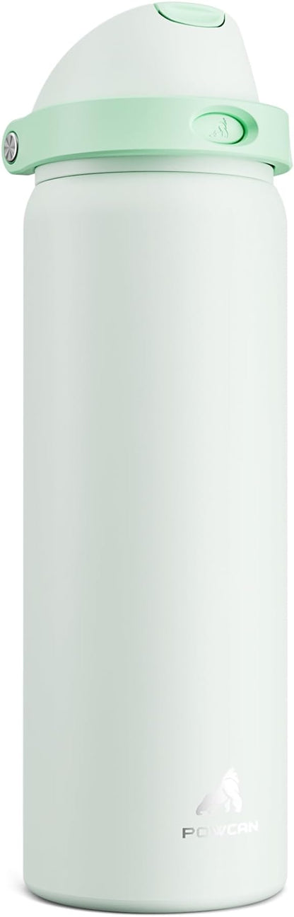 POWCAN 32 oz Sports Water Bottle for Workout: Spill Proof Lid with Straw, Double Walled, BPA-Free, Insulated Stainless Steel Flask for Camping, Hiking, Climbing, Travel, Outdoors (Mint Green)