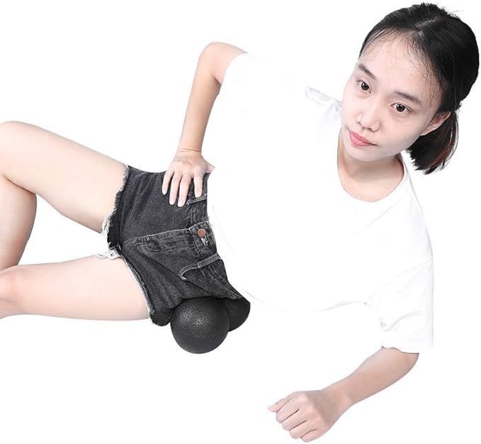 EPP Yoga Foam Roller Massage Ball Set High Density Muscle Recovery Tool for Yoga Rehabilitation Stability Exercises Black Color 30x15cm 11.8x5.9inch (16x 8cm Double Balls)