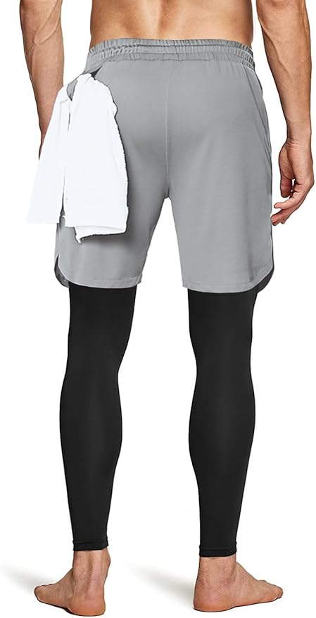 Aolesy Men's 2 in 1 Running Pants, Gym Workout Compression Pants for Men Training Athletic