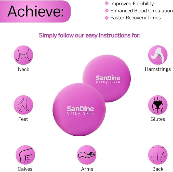Lacrosse Massage Balls for Deep Tissue Massage - Release Tension Relieve Muscle Soreness Improve Flexibility - Ideal for Myofascial Release Trigger Point Therapy - 2Pack Yoga balls by Sandine (Purple)