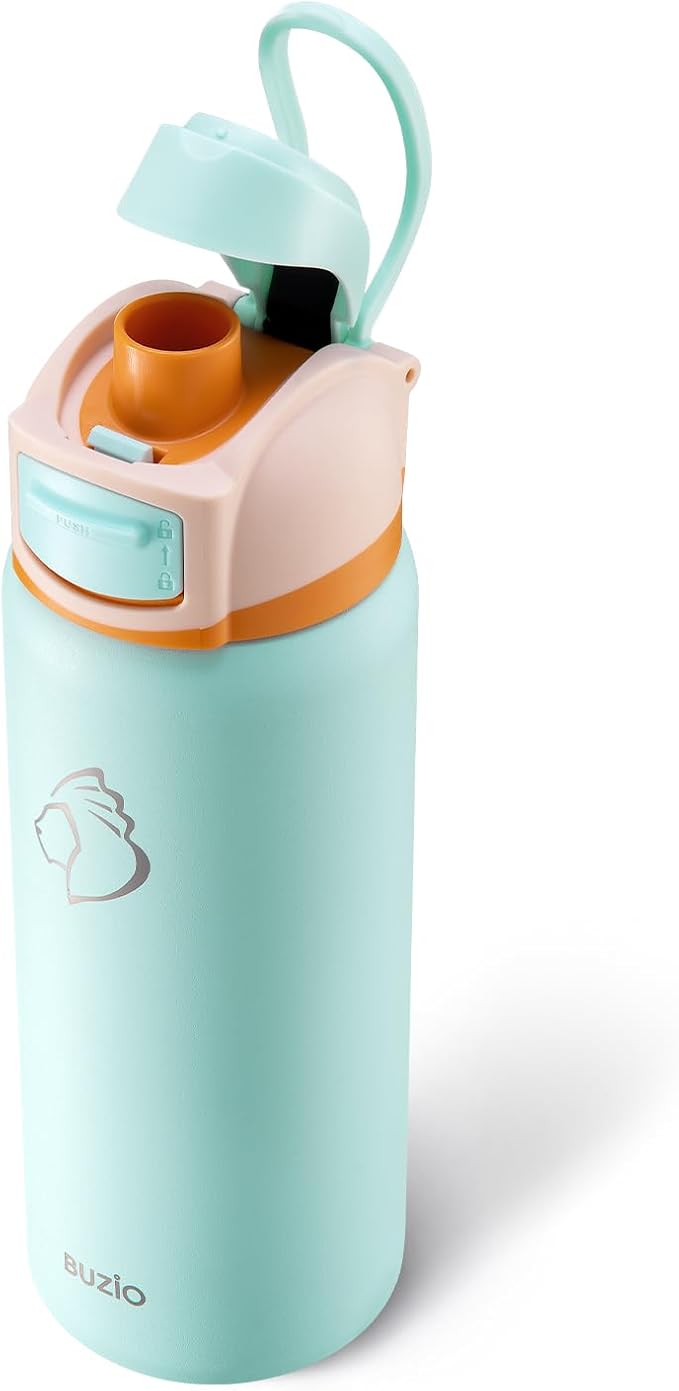BUZIO Stainless Steel Insulated Water Bottle, 32oz Reusable Travel with Chug Locking Lid & Carry Loop, BPA-Free, Wide Mouth, Best Gift for Man Woman, Keep Cold 48H, Mint Green