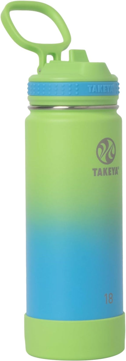 Takeya 18 oz Actives Stainless Steel Water Bottle with Straw Lid – Leakproof, Double-Wall Insulated, Keeps Drinks Cold 24 hrs/Hot 12 hrs, BPA-Free, Powder-Coated, Gym & Travel, Ombre Excitement