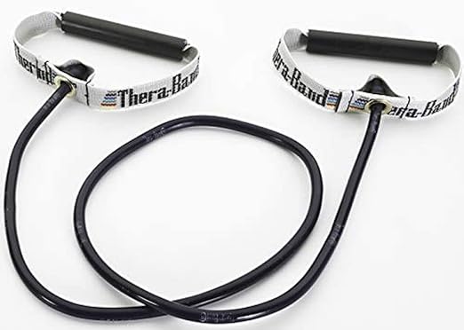 TheraBand Resistance Tubes with Hard Handles, Professional Latex Elastic Tubing for Exercise, Physical Therapy, Pilates, At-Home Workouts, & Rehab, 48 in., Blue, Extra Heavy, Intermediate Level 2