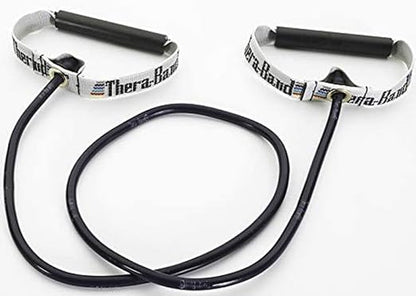 TheraBand Resistance Tubes with Hard Handles, Professional Latex Elastic Tubing for Exercise, Physical Therapy, Pilates, At-Home Workouts, & Rehab, 48 in., Blue, Extra Heavy, Intermediate Level 2