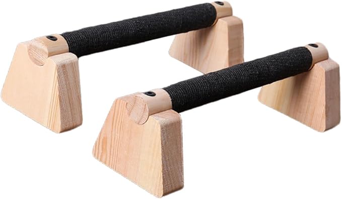 2Pcs Wood Push Up Bars for Adults, Non-Slip Base Parallettes for Strength Training, Planks, Calisthenics, Home Workout Equipment- 25CM