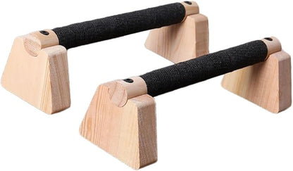 2Pcs Wood Push Up Bars for Adults, Non-Slip Base Parallettes for Strength Training, Planks, Calisthenics, Home Workout Equipment- 25CM