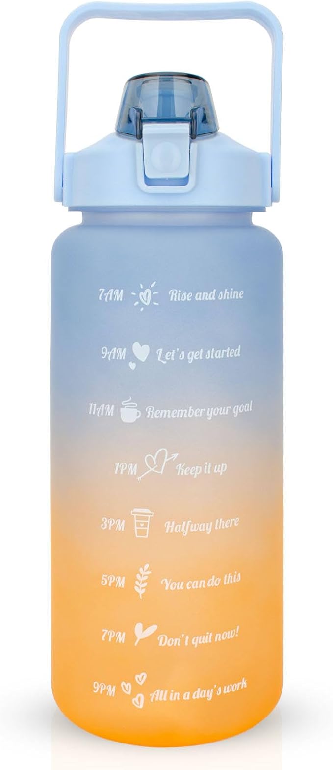Large Motivational Water Bottle with Straw Time Marker BPA Free for Sport and Fitness (64 Oz/Half Gallon) (blue-orange)