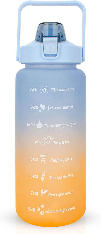 Large Motivational Water Bottle with Straw Time Marker BPA Free for Sport and Fitness (64 Oz/Half Gallon) (blue-orange)
