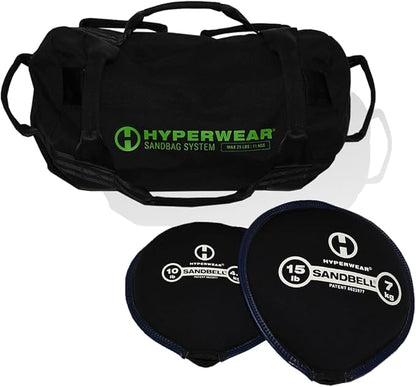 HYPERWEAR Adjustable Sandbag System, Heavy-Duty with Handles & Pre-Filled SandBell Filler Sandbags (25, 40, 80, 160 lbs)