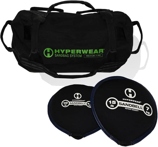 HYPERWEAR Adjustable Sandbag System, Heavy-Duty with Handles & Pre-Filled SandBell Filler Sandbags (25, 40, 80, 160 lbs)