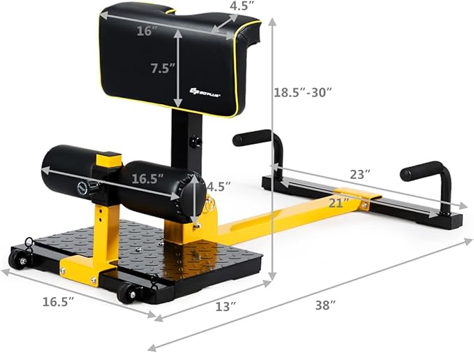 Goplus Deep Squat Machine, 8-in-1 Sissy Squat Fitness Equipment Functional Core Workout Training Sit Up & Push Up Leg Exerciser, with Anti-Skid Measures, Soft PVC Cover, Handy Wheels (Yellow&Black)