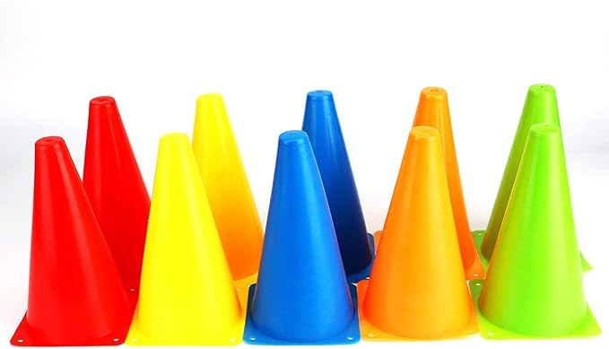 Fasmov 30 Pack Plastic Training Cones, 9 Inches Traffic Cones Indoor Outdoor Sports Agility Cones Soccer Flexible Cone Sets for Soccer, Skating, Drills, Football, Basketball, Assorted Colors