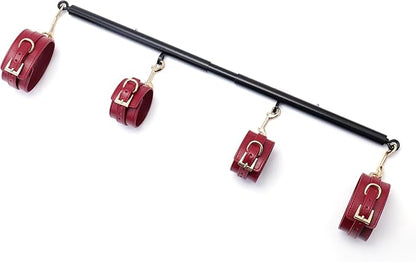 Spreader Bar Heavy Duty Stainless Steel Expandable Bar Home Gym with 4pcs Furry Crocodile Red Adjustable Strap,Sports Aid Training Pilates Aid Kit,Indoor Yoga Set