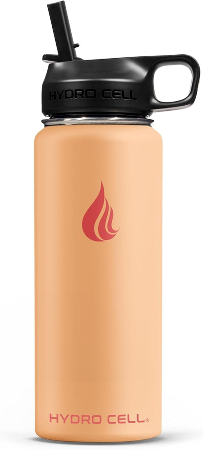 HYDRO CELL Stainless Steel Insulated Water Bottle with Straw - For Cold & Hot Drinks - Metal Vacuum Flask with Screw Cap and Modern Leakproof Sport Thermos for Adults (Peach 18oz)