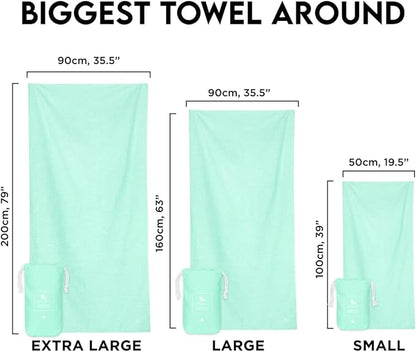 Dock & Bay Beach Towel - Quick Dry, Sand Free - Compact, Lightweight - 100% Recycled - Includes Bag - Essential - Rainforest Green, Large (160x90cm, 63x35)