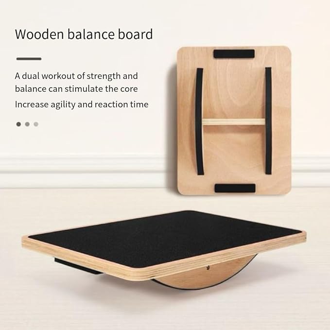 Solid Wood Rectangular Yoga Adult Wooden Non-Slip Gym Equipment Balance Board Training Coordination Gym Pedal(Balance plate)