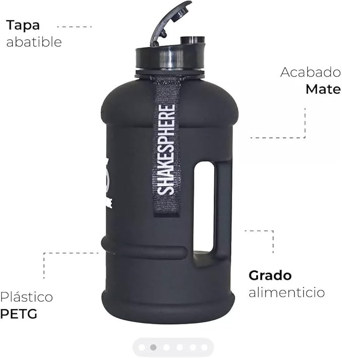 SHAKESPHERE Large Sports Water Bottle - 1.3L / 44oz - BPA-Free, Durable Hydration Jug, Black - Ideal for Fitness, Outdoor Activities, Biking, Camping & Kids (Matte Black w/White Logo)