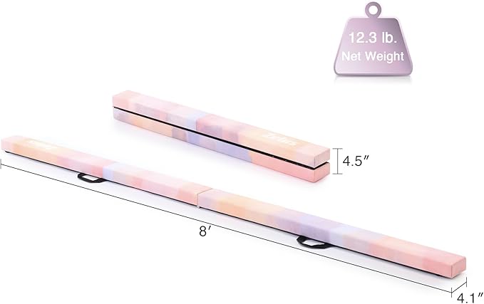 ZELUS 8' Folding Gymnastics Balance Beam, Floor Balance Beam w/Carry Handles Anti-Slip Base for Kids, Beginners & Professional Gymnasts