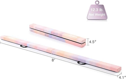 ZELUS 8' Folding Gymnastics Balance Beam, Floor Balance Beam w/Carry Handles Anti-Slip Base for Kids, Beginners & Professional Gymnasts
