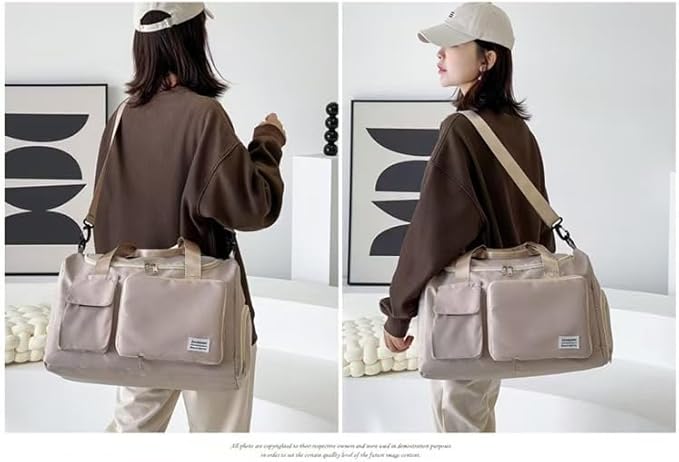New men's and women's splash proof sports hand travel fitness shopping weekend camping overnight bags. (beige)